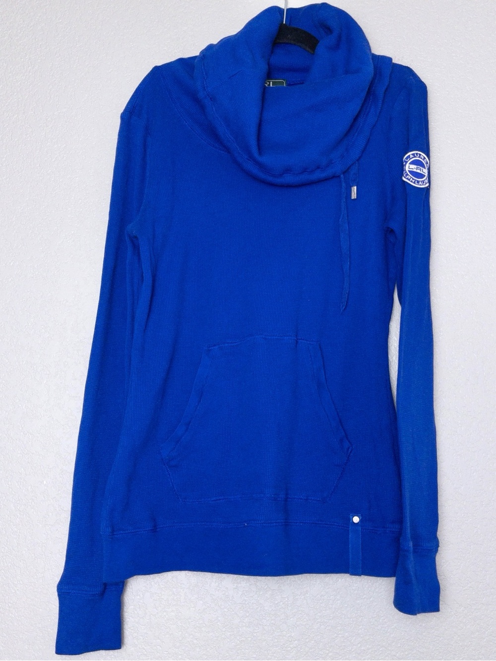 Y2K Lauren Ralph Lauren Funnel Neck Henley XS Blue Long Sleeve Pullover Cotton